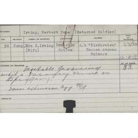Irving, Herbert Hope (Short Course - Vegetable Gardening & Piggery)
