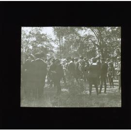 Male school students gathered outside, supervised by teachers [Hawkesbury Agricultural College (HAC)]