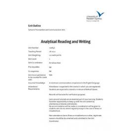 Learning Guide & Unit Outline - Analytical Reading and Writing (100846) - 1H 2012