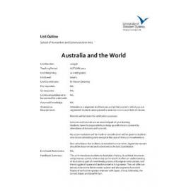 Learning Guide & Unit Outline - Australia and the World (100958) - Autumn 2012