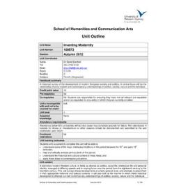 Learning Guide & Unit Outline - Inventing Modernity (100873) - Autumn 2012