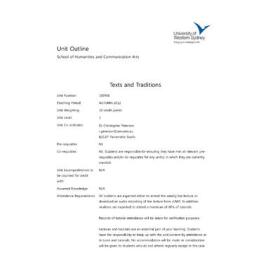 Learning Guide & Unit Outline - Texts and Traditions (100968) - Autumn 2012