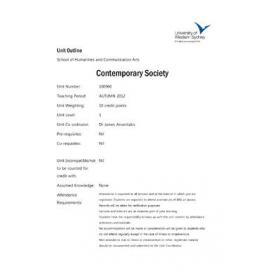 Learning Guide & Unit Outline - Contemporary Society (100960) - Autumn 2012