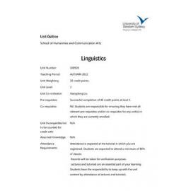 Learning Guide & Unit Outline - Linguistics (100928) - Autumn 2012
