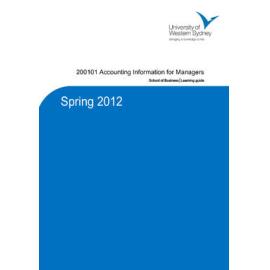 Learning Guide - Accounting Information for Managers (200101) - Spring 2012