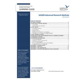 Learning Guide - Advanced Research Methods (101689) - Autumn 2012