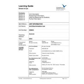 Learning Guide - Anti Discrimination Law (200654) - Autumn 2012
