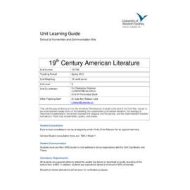 Learning Guide - 19th Century American Literature (101796) - Spring 2012