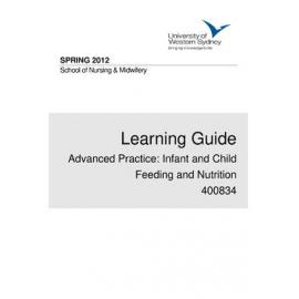 Learning Guide - Advanced Practice: Infant & Child Feeding & Nutrition (400834) - Spring 2012