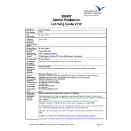 Learning Guide - Animal Production (300427) - Autumn 2012
