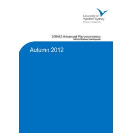 Learning Guide - Advanced Microeconomics (200442) - Autumn 2012