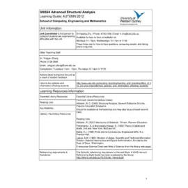 Learning Guide - Advanced Structural Analysis (300594) - Autumn 2012