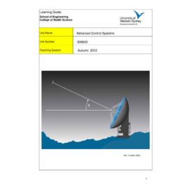 Learning Guide - Advanced Control Systems (300603) - Autumn 2012
