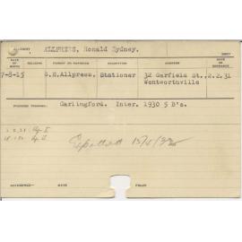 ALLPRESS, Ronald Sydney (Hawkesbury Diploma of Agriculture (HDA))