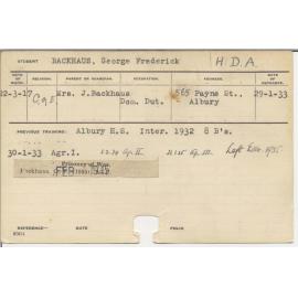 BACKHAUS, George Frederick (Hawkesbury Diploma of Agriculture (HDA))