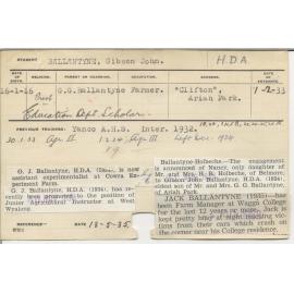 BALLANTYNE, Gibson John (Hawkesbury Diploma of Agriculture (HDA))