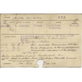 BEATTIE, John Ronald (Hawkesbury Diploma of Agriculture (HDA) (First class honours))