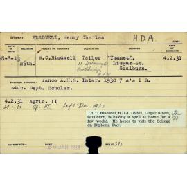 BLADWELL, Henry (Harry) Charles (Hawkesbury Diploma of Agriculture (HDA) (Dux 1931))