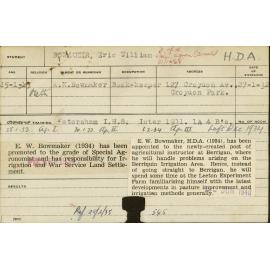 BOWMAKER, Eric William (Hawkesbury Diploma of Agriculture (HDA))