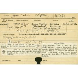 BOYD, John Clifton (Hawkesbury Diploma in Dairy Technology (HDDT) (Honours class 2))