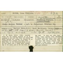 BOYLE, John William (Hawkesbury Diploma of Agriculture (HDA) (Honours class 2))