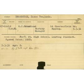 BROADHEAD, Dixon Benjamin (Hawkesbury Diploma of Agriculture (HDA))