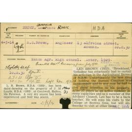 BROWN, Laurence Reepe (Hawkesbury Diploma of Agriculture (HDA))