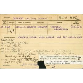 CAMERON, Geoffrey Duncan (Hawkesbury Diploma of Agriculture (HDA) & Hawkesbury Diploma in Dairy (HDD))