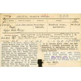 CHRISTIE, Douglas George (Hawkesbury Diploma of Agriculture (HDA) (Dux) (Honours Class I))