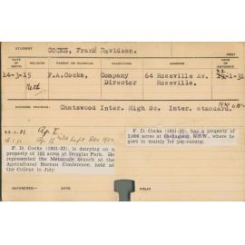 COCKS, Frank Davidson (Hawkesbury Diploma of Agriculture (HDA))