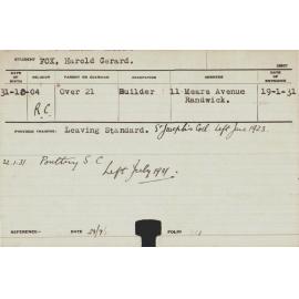 FOX, Harold Gerard (Short Course - Poultry)