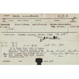 FRAME, Hector Donald (Hawkesbury Diploma of Agriculture (HDA) (Honours Class II))