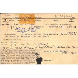 FRASER, Harold Arthur (Hawkesbury Diploma of Agriculture (HDA) (Honours Class I) (Dux))