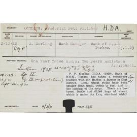 GARLING, Frederick Pete Fletcher (Hawkesbury Diploma of Agriculture (HDA))