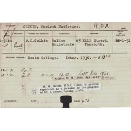 GEIKIE, Murdoch MacGregor (Hawkesbury Diploma of Agriculture (HDA))