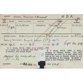 GREEN, Stanley Clement (Hawkesbury Diploma of Agriculture (HDA))
