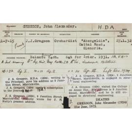 GREGSON, John Alexander (Hawkesbury Diploma of Agriculture (HDA))