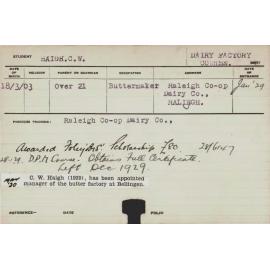 HAIGH, CW (Dairy Factory Course)