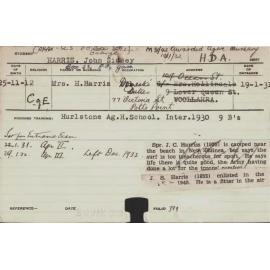 HARRIS, John Sidney (Hawkesbury Diploma of Agriculture (HDA))