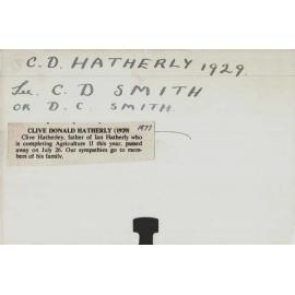 HATHERLY, Clive Donald (Course Not Identified)