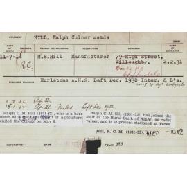 HILL, Ralph Culner Meade (Hawkesbury Diploma of Agriculture (HDA))