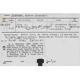 HUMPHREY, Robert Alexander (Hawkesbury Diploma of Agriculture (HDA))