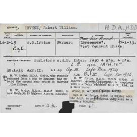 IRVINE, Robert William (Hawkesbury Diploma of Agriculture (HDA)/ Hawkesbury Diploma in Dairy (HDD))