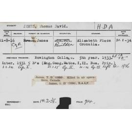 JAMES, Thomas David (Hawkesbury Diploma of Agriculture (HDA))