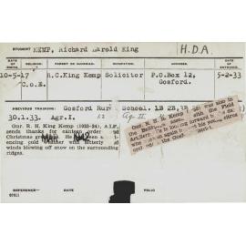 KEMP, Richard Harold King (Hawkesbury Diploma of Agriculture (HDA))