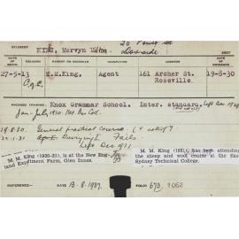KING, Mervyn Milton (General Practical Course/ Dairying Course)