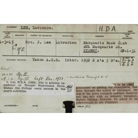 LEE, Lawrence (Hawkesbury Diploma of Agriculture (HDA))