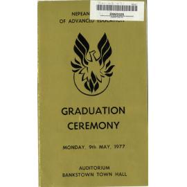 Graduation Ceremony - Nepean College of Advanced Education (NCAE) - Programme & Recipients - 9 May 1977