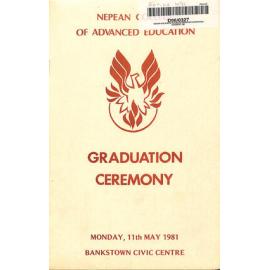 Graduation Ceremony - Nepean College of Advanced Education (NCAE) - Programme & Recipients - 11 May 1981