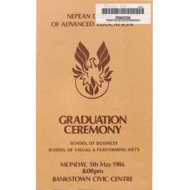 Graduation Ceremony - Nepean College of Advanced Education (NCAE) - Programme & Recipients - 5 May 1986